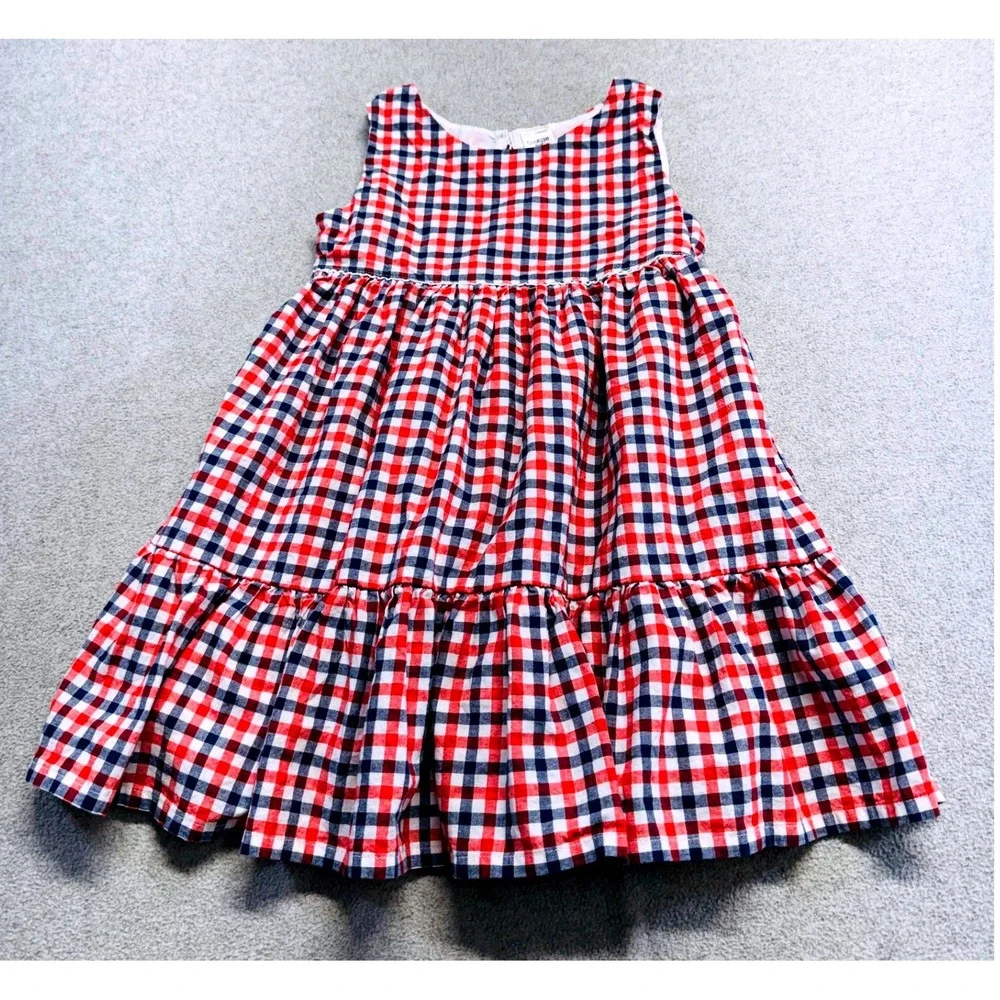 OshKosh Bgosh Tiered Dress Kids 4T Red White Blue Gingham Plaid Americana